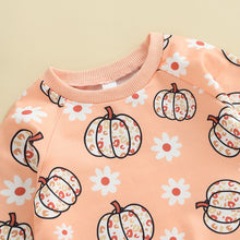Load image into Gallery viewer, Baby Toddler Girl 2 Pcs Flower Pumpkin Print Long Sleeve Top Halloween Pink Long Pants Outfit Set
