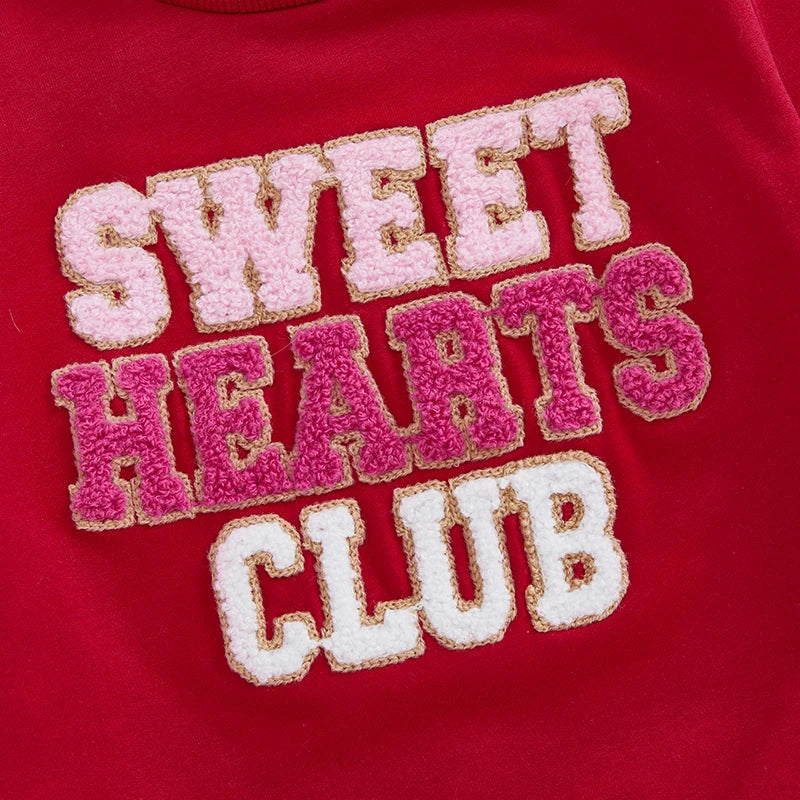 Baby Toddler Girls Sweet Hearts Club Valentine's Day Letter Embroidery Crewneck Long Sleeve Casual Pullover Top Valentines