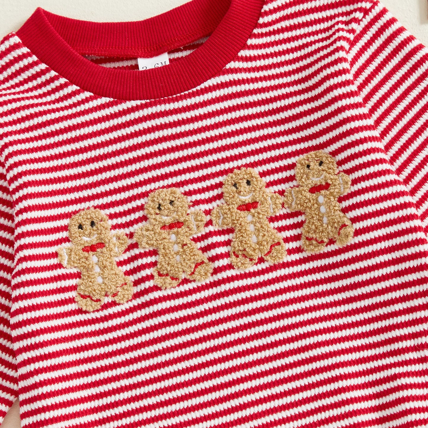 Baby Girls Boys Striped Romper Fashionable Christmas Gingerbread Embroidery Round Neck Long Sleeve Jumpsuit