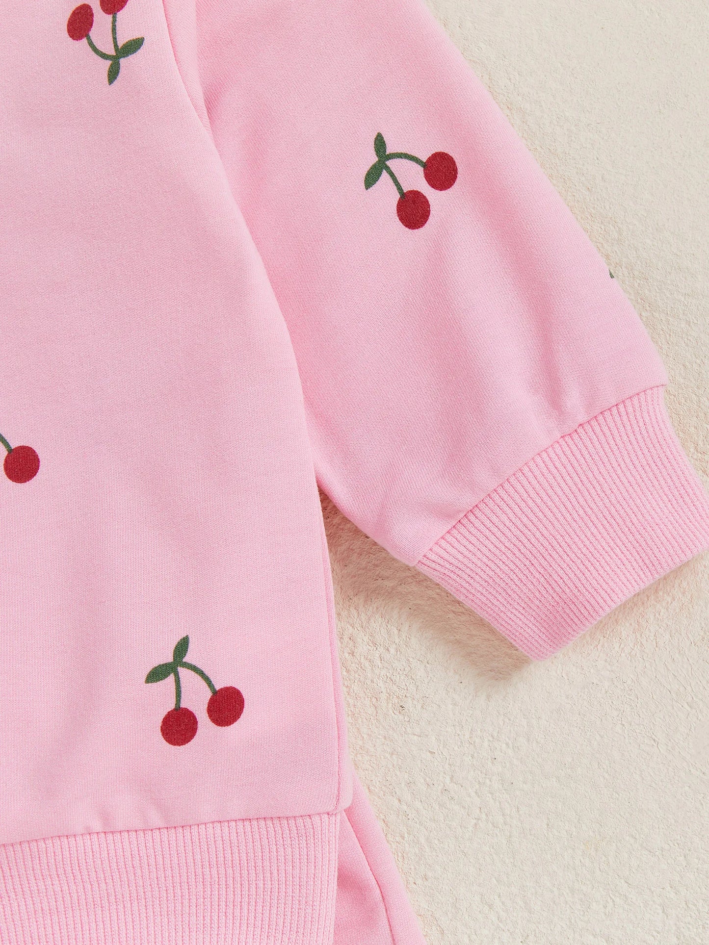 Baby Toddler Girl 2Pcs Winter Fall Outfit Cherry Print Long Sleeve Top Elastic Waist Joggers 2 Piece Jogger Set