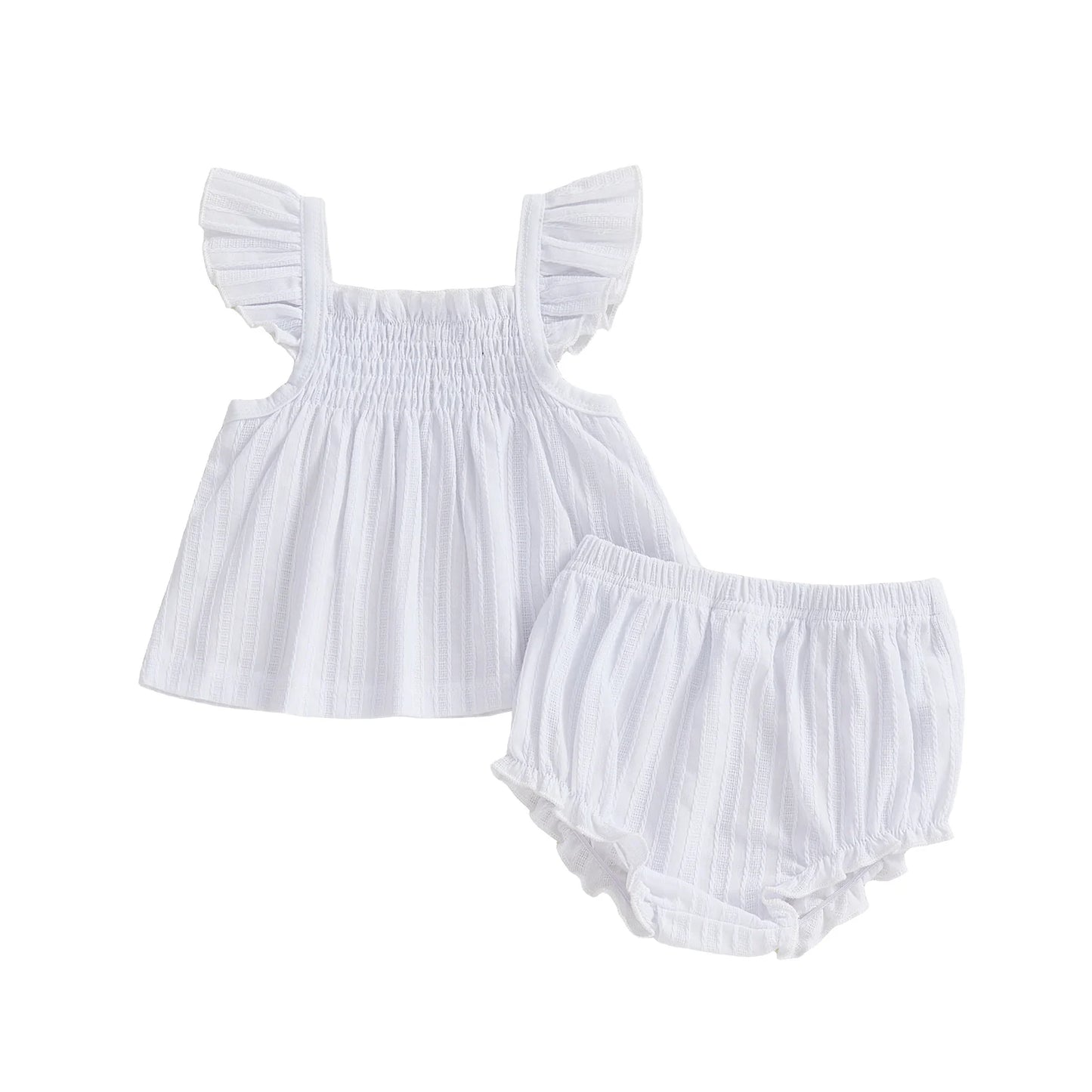 Baby Girls 2Pcs Spring Summer Outfit Flying Sleeve A-line Tops Ruffle Trim Shorts Set