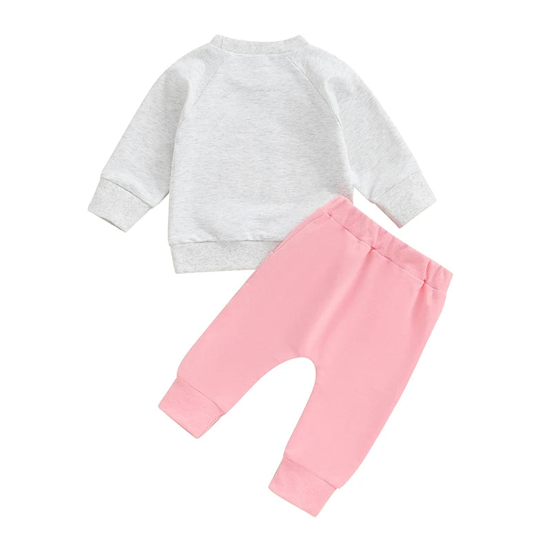 Baby Toddler Girls 2Pcs Daddy's Little Princess Long Sleeve Letter Print Top Solid Color Pants Outfit Set