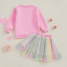 Load image into Gallery viewer, Toddler Kids Girl 2Pcs Easter Outfit Long Sleeve HIP HOP Letter Embroidery Top Tulle Tutu Skirt Set
