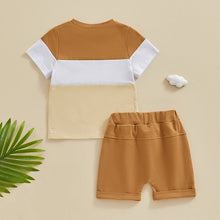 Load image into Gallery viewer, Baby Toddler Boys 2PCs Summer Outfits Contrast Colors Short Sleeve T-Shirt Top and Elastic Shorts Vacation Clothes Set
