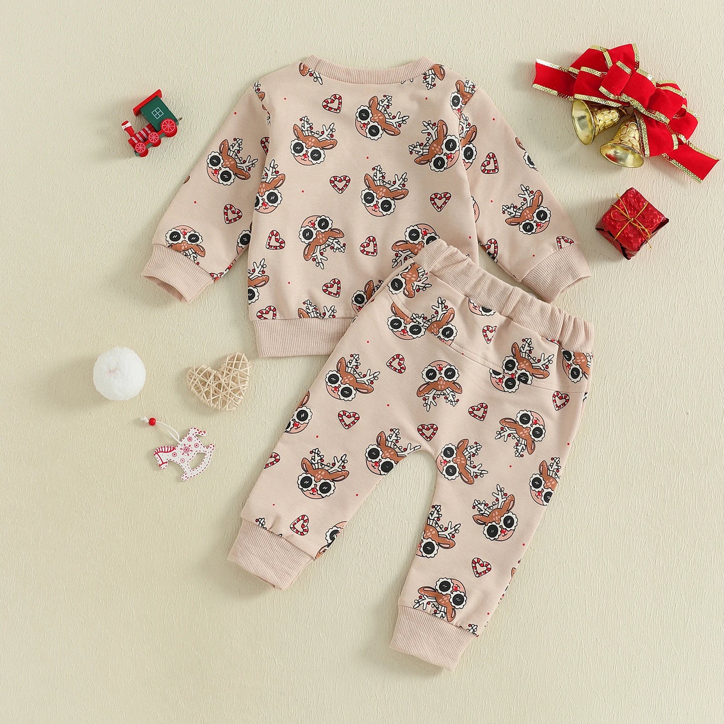 Baby Toddler Girls Boys 2Pcs Clothes Jogger Set Christmas Reindeer Pattern Long Sleeve Pullover Pants Outfit