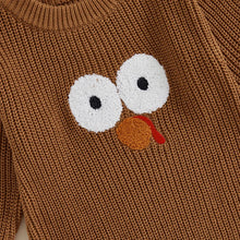 Load image into Gallery viewer, Baby Toddler Girls Boys Thanksgiving Knit Romper Turkey Embroidery Long Sleeves Round Neck Sweater Jumpsuit
