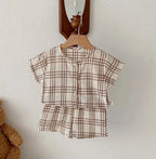 Button Up Plaid Shorts Set