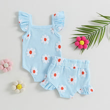 Load image into Gallery viewer, Toddler Baby Girl 2Pcs Bodysuit Floral Print Flutter Sleeve Ruffle Shorts Summer Bodysuit Set
