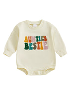 Baby Boy Girl Bubble Romper Letter Auntie's Bestie Embroidered Crew Neck Long Sleeve Jumpsuit Cute Winter Fall Clothes