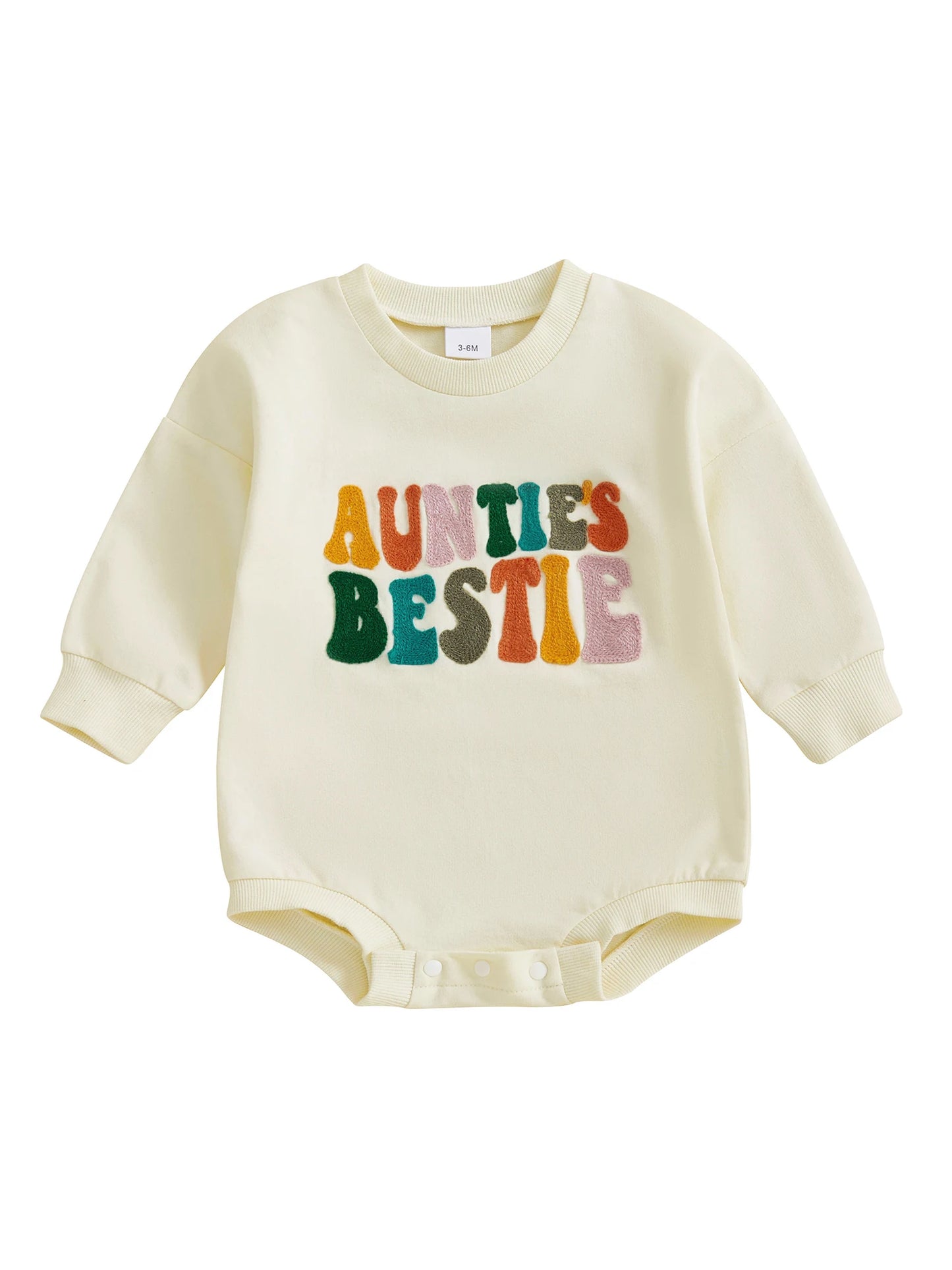 Baby Boy Girl Bubble Romper Letter Auntie's Bestie Embroidered Crew Neck Long Sleeve Jumpsuit Cute Winter Fall Clothes