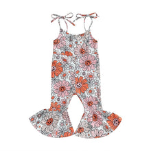 Load image into Gallery viewer, Toddler Baby Kids Girl Halloween Jumpsuit Flower/Pumpkin Printed Tank Tie Bell-Bottoms Romper
