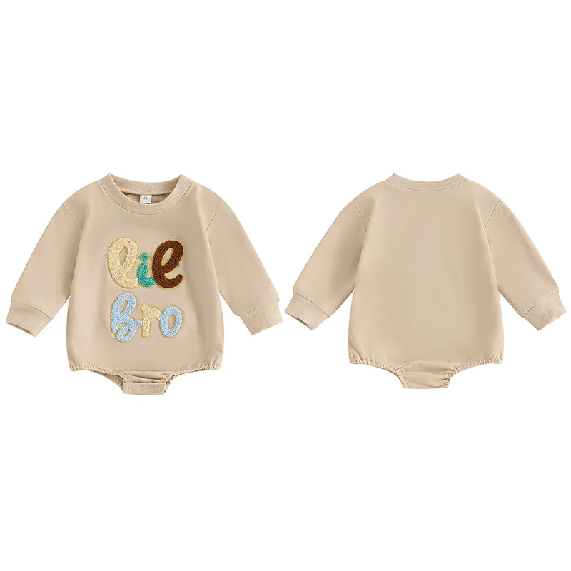 Baby Boy Lil Bro Romper Long Sleeve Round Neck Letter Embroidery Bodysuit Fall Playsuit