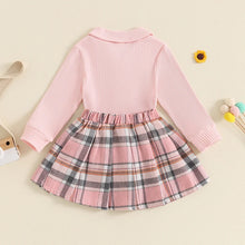 Load image into Gallery viewer, Toddler Kids Girls 2Pcs Long Sleeve Collared Shirt Top with Pleated Mini Plaid Skirt Fall Outfit Set
