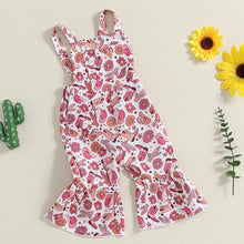 Load image into Gallery viewer, Baby Toddler Girls Overalls Floral Cowboy Boots Flowers Print Square Neck Sleeveless Bell Bottom Jumpsuit with Pocket Front Romper
