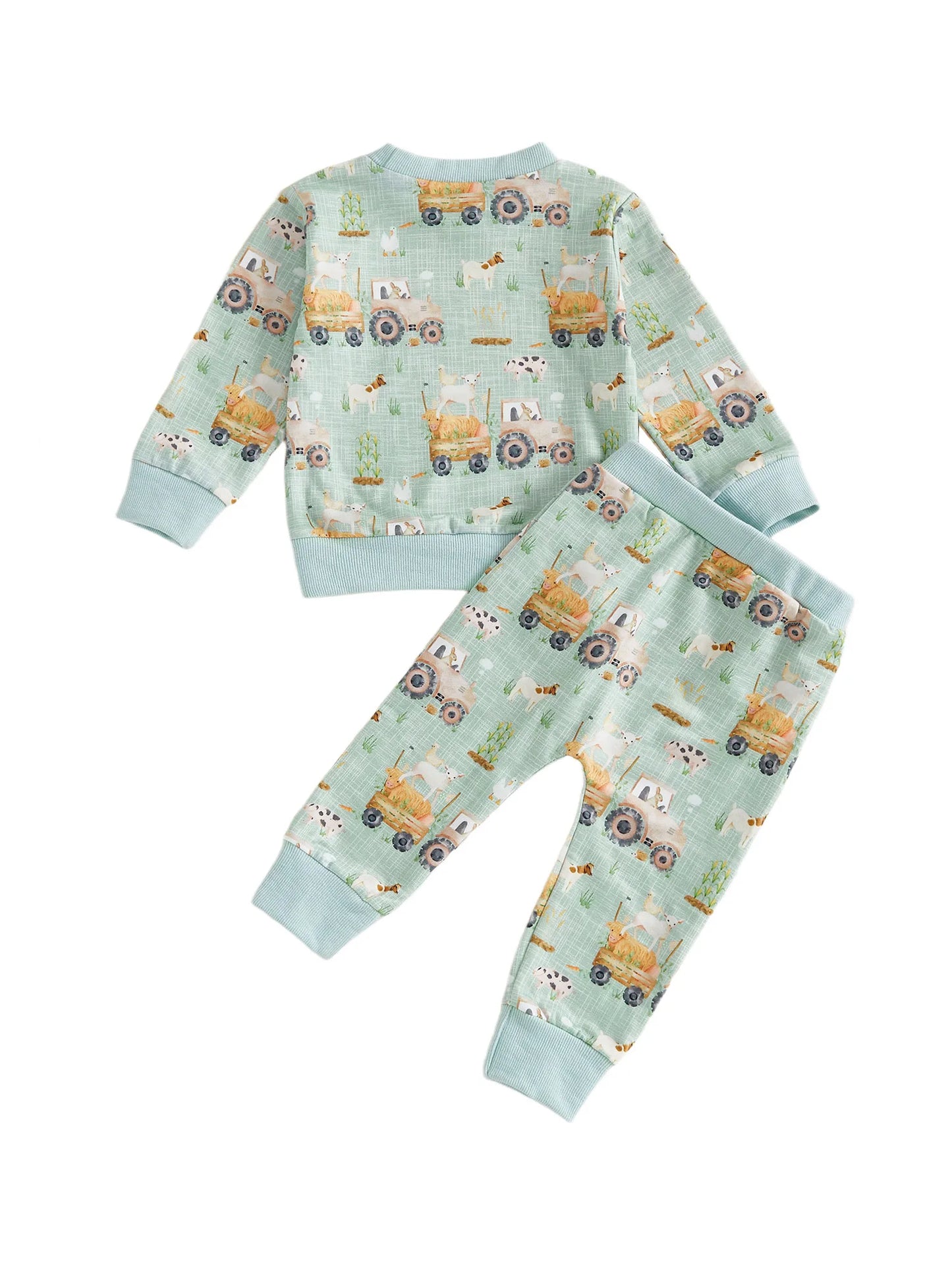 Baby Toddler Boys 2Pcs Fall Outfit Farm Animal/Tractor Print Long Sleeve Top and Elastic Pants 2Piece Clothes Jogger Set