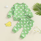 Baby Toddler Boys Girls 2Pcs Fall Outfit Long Sleeve Farm Chicken Print Top Jogger Pants Set