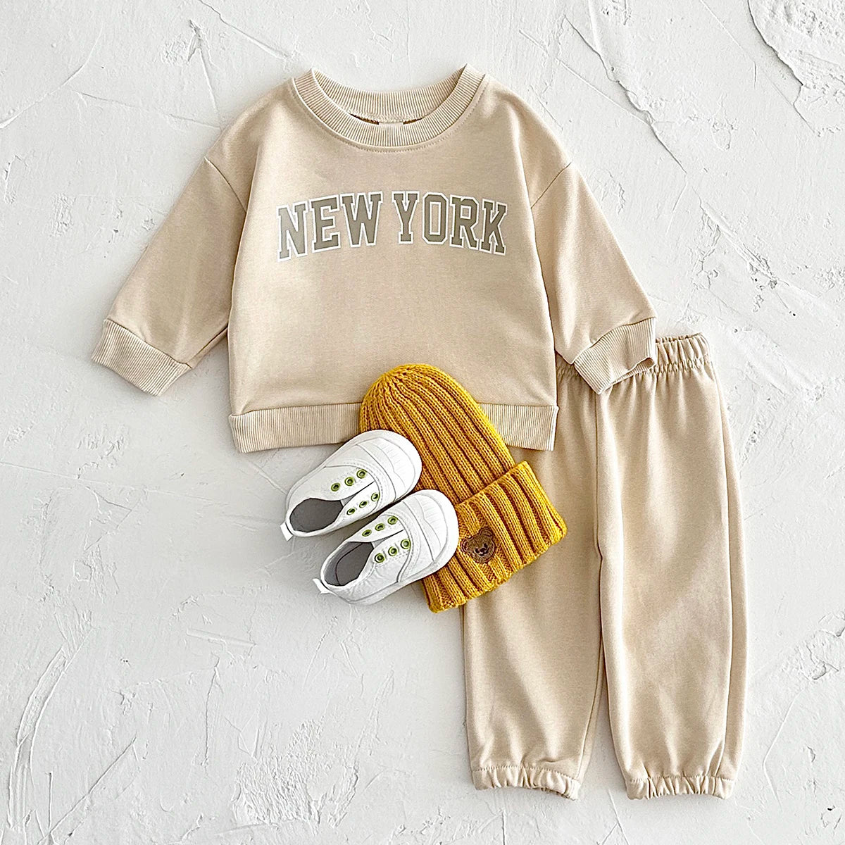 Baby Toddler Boys Girls 2Pcs New York Letter Long Sleeve Pullover Crewneck Top + Pants Jogger Set Outfit