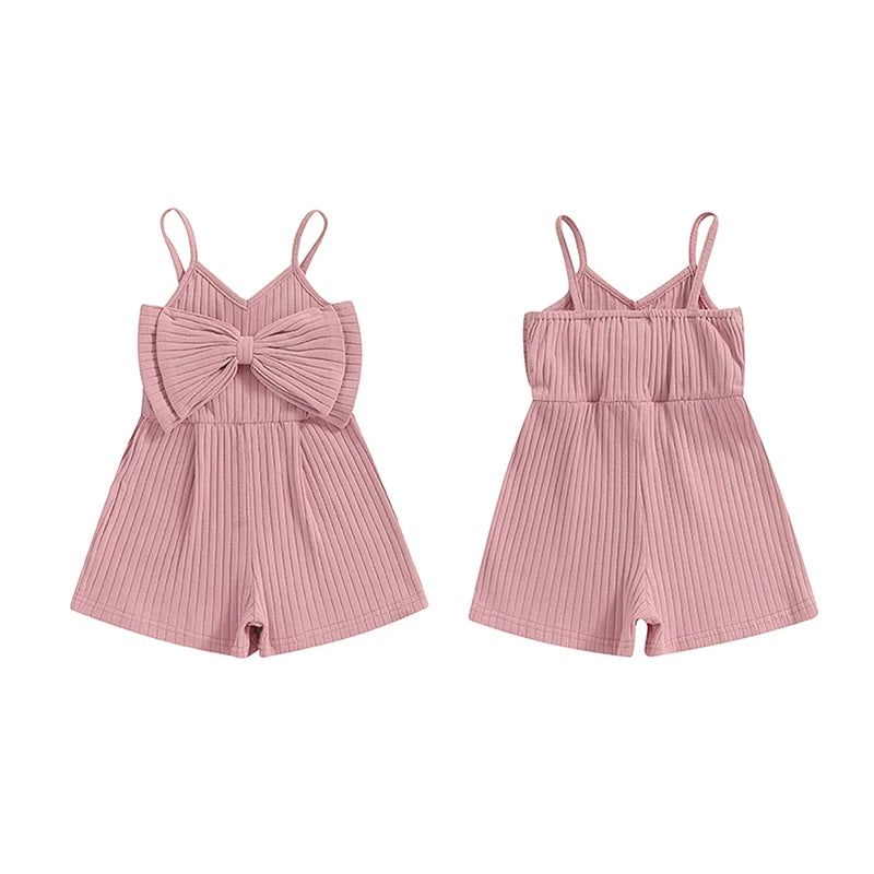 Baby Toddler Girls Ribbed Jumpsuit Cute Bow Sleeveless Tank Top Romper Shorts