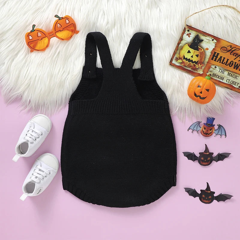 Baby Boys Girls Knit Romper Sleeveless Pumpkin Face Jack O Lantern Bodysuit Overalls Halloween