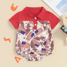 Load image into Gallery viewer, Baby Boys 4th of July Independence Day Romper Short Sleeve Collar Dinosaur Fireworks / Flag Eagle Print
