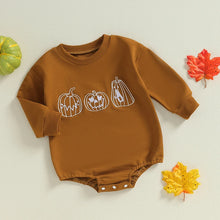 Load image into Gallery viewer, Baby Girls Boys Halloween Fall Romper Pumpkin Embroidered Long Sleeve Round Neck Jumpsuit
