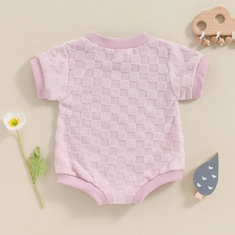 Baby Boys Girls Bodysuit Short Sleeve Crew Neck Checkerboard Summer Playsuit Romper