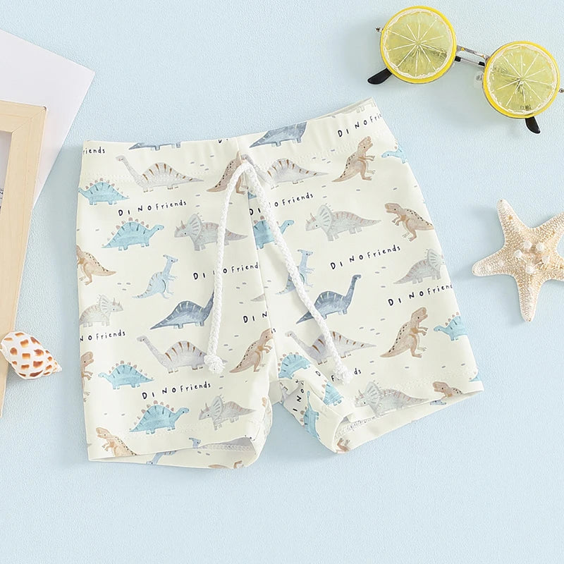 Baby Toddler Boys Swim Shorts Summer Dinosaur/Plaid/Turtle Print Elastic Drawstring Board Shorts