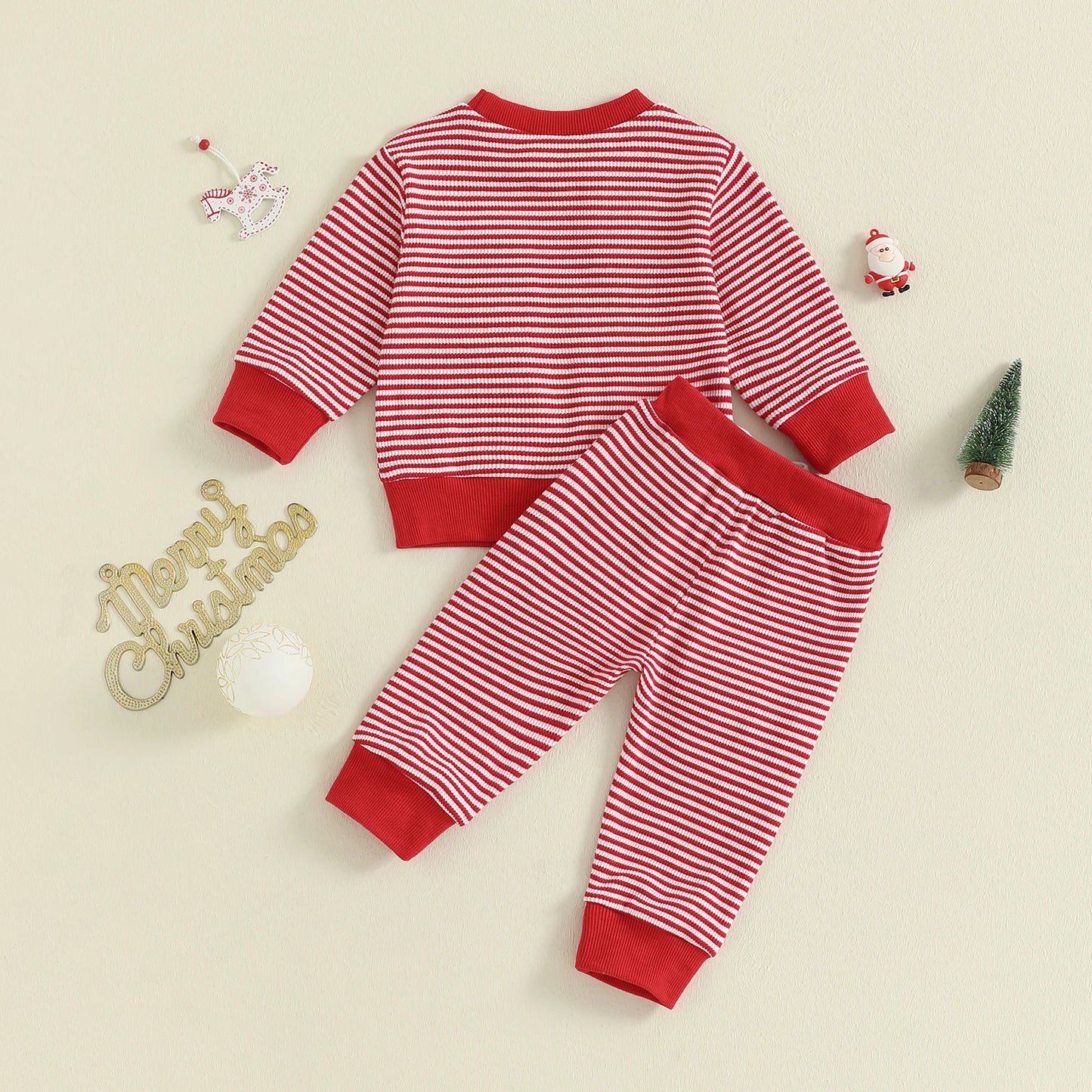 Baby Toddler Boys 2Pcs Christmas Outfits Long Sleeve Stripes Print Top and Pants Jogger Set Winter Clothes