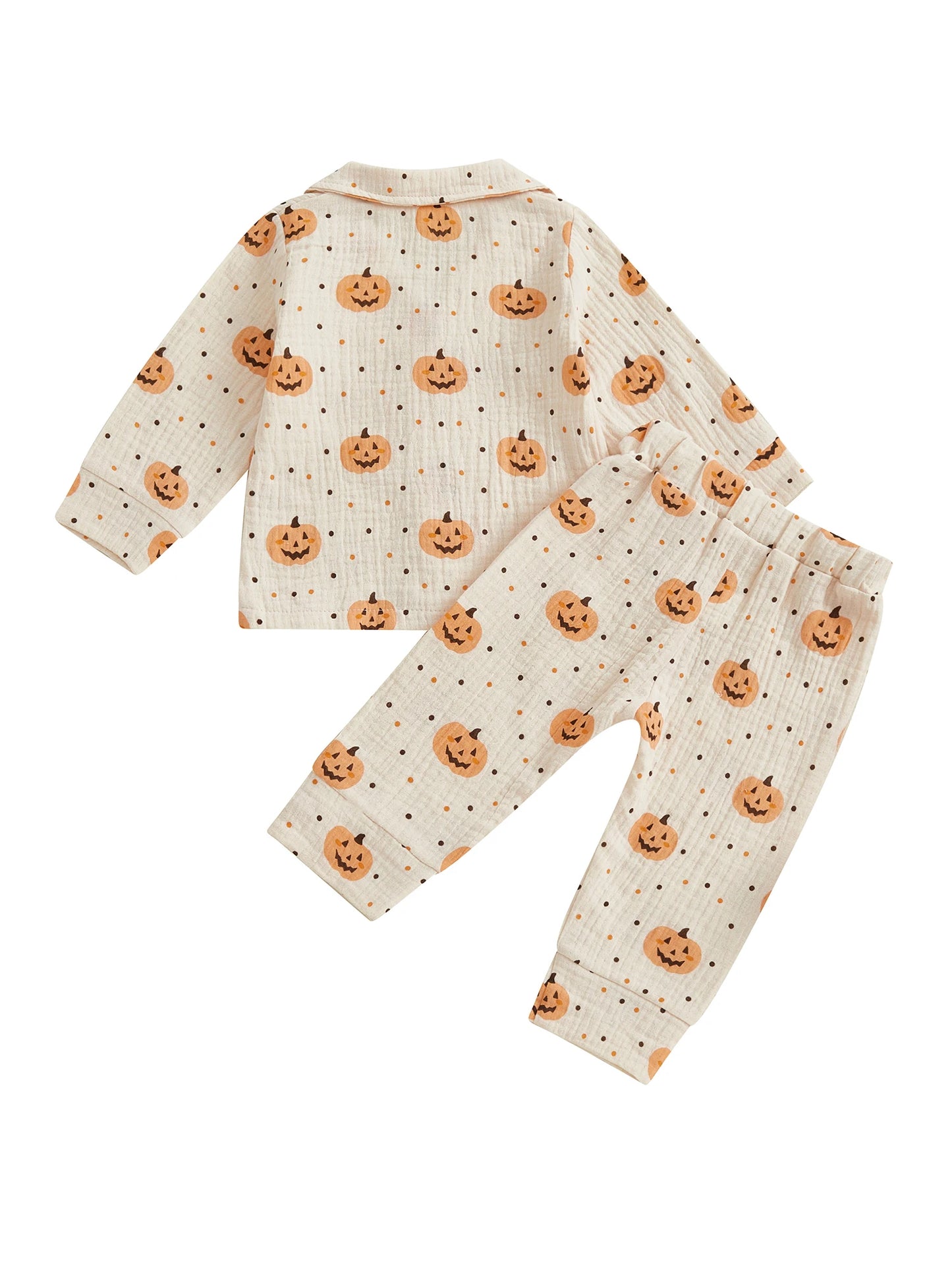 Baby Toddler Boys Girls 2Pcs Halloween Outfit Pumpkin Print Long Sleeve Shirt + Pants Set Loungewear