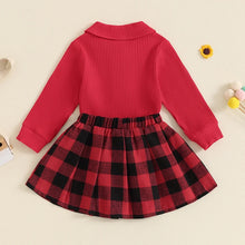 Load image into Gallery viewer, Toddler Kids Girls 2Pcs Long Sleeve Collared Shirt Top with Pleated Mini Plaid Skirt Fall Outfit Set
