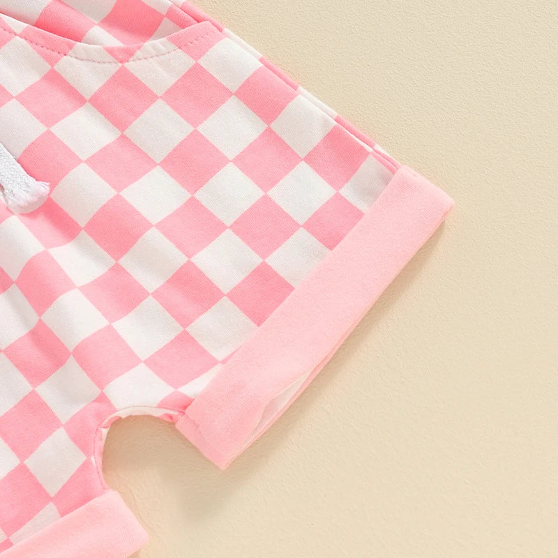 Toddler Baby Girl 2Pcs Outfit Daddy's Girl Letters Flowers Print Short Sleeve Top Checkered Pink Shorts Set