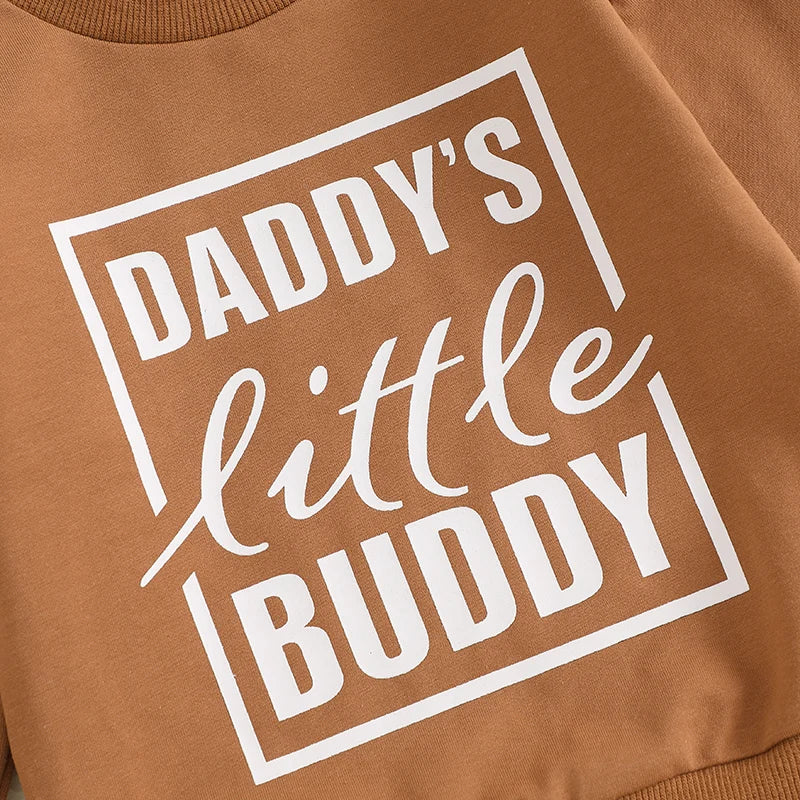 Baby Toddler Boys 2Pcs Daddy's Little Buddy Jogger Set Long Sleeve Letters Print Top with Elastic Waist Pants Outfit