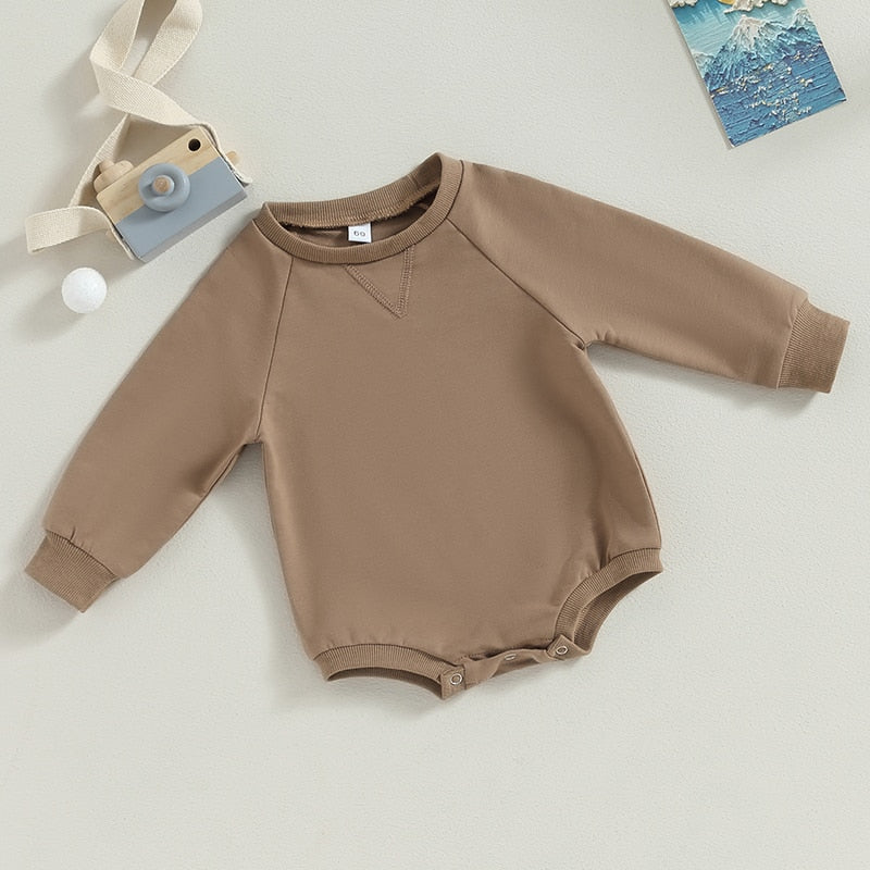 Baby Girls Boys Bodysuit Solid Crew Neck Long Sleeve Jumpsuits Fall Clothes Romper