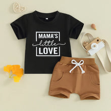Load image into Gallery viewer, Toddler Baby Boy Girls 2Pcs Mama&#39;s Little Love Summer Outfits Short Sleeve Letter Print T-Shirt + Pocket Shorts Clothes Set
