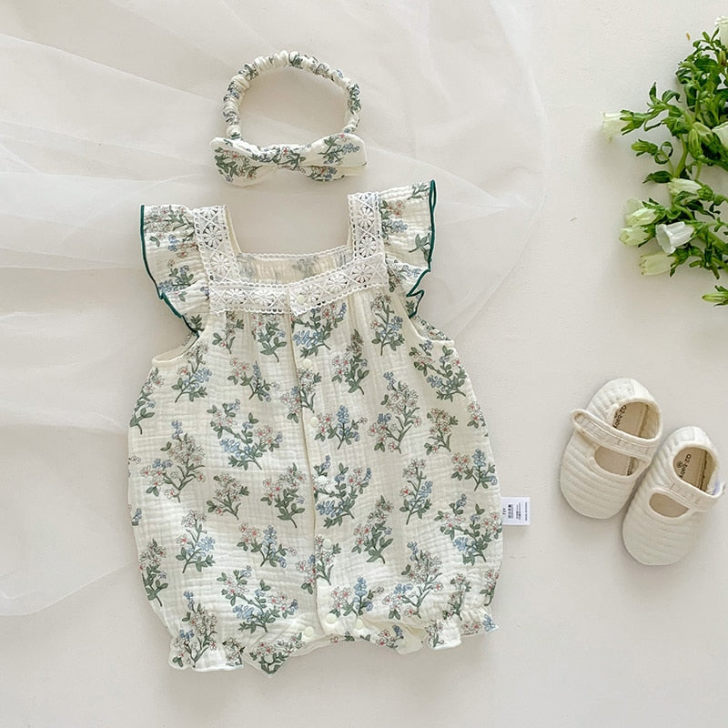 Vintage Paisley Romper With Headband Set