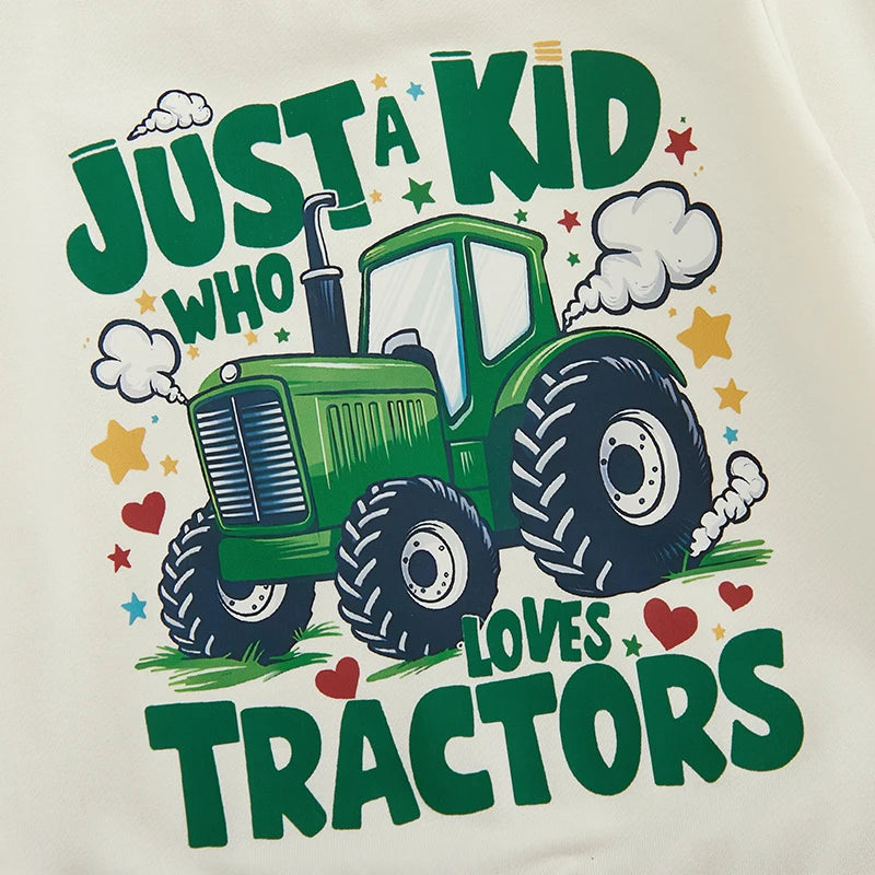 Baby Toddler Boys Just A Kid Who Likes Tractors Print Long Sleeve Crew Neck Pullover Fall Top