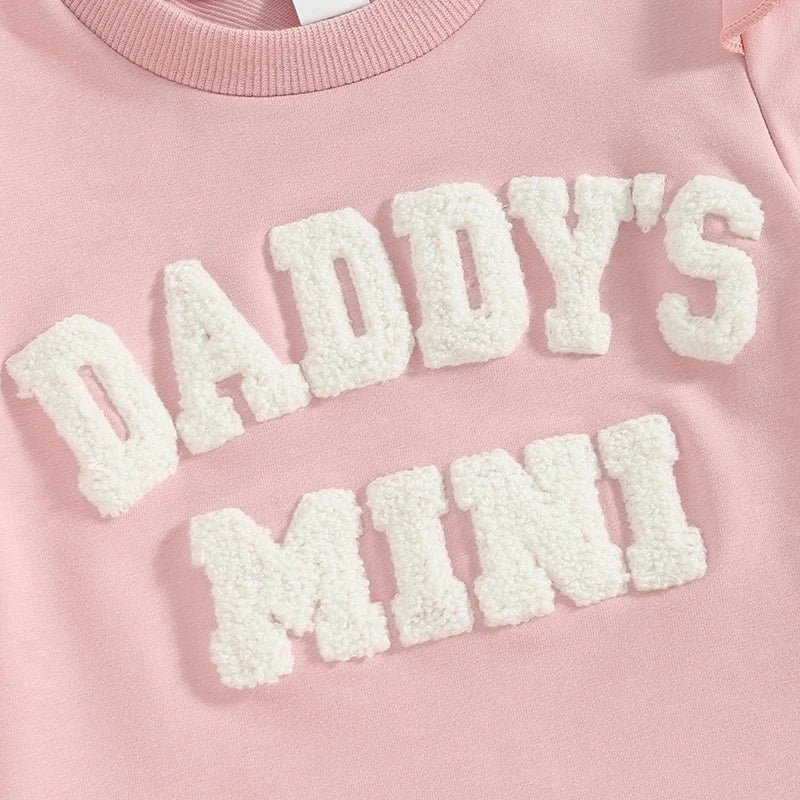 Toddler Baby Girls 2Pcs Daddy's / Mama Mini Summer Short Frilly Sleeve Letter Top Solid Color Shorts Sets