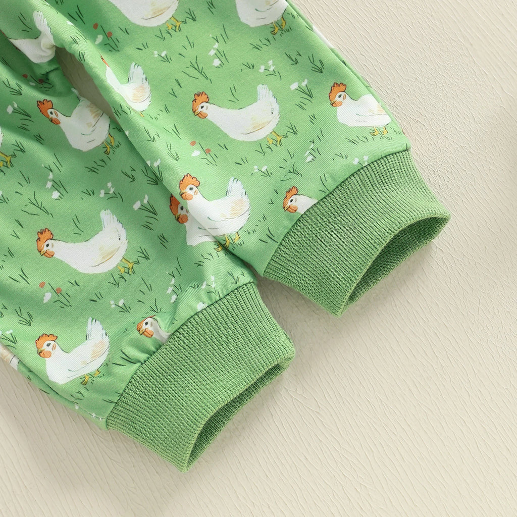 Baby Toddler Boys Girls 2Pcs Fall Outfit Long Sleeve Farm Chicken Print Top Jogger Pants Set