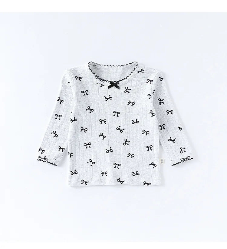 Baby Toddler Girls 2Pcs 100% Cotton Clothes Set Long Sleeve Top Pants Suit Bow/Heart Print Pajamas Set Homewear Outfit