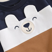 Load image into Gallery viewer, Baby Toddler Boy 2Pcs Fall Outfit Contrast Color Long Sleeve Bear Top and Solid Color Pants Set
