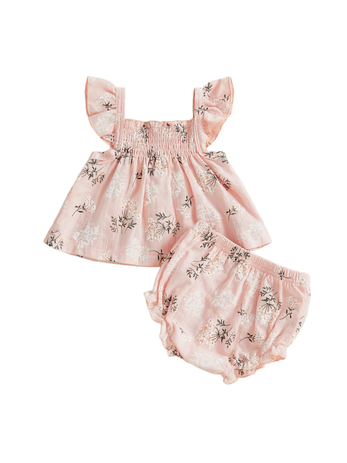 Baby Toddler Girl 2Pcs Summer Outfit Flower Flying Sleeve Ruffle Tank Top and Shorts Bloomers 2 Piece Casual Set