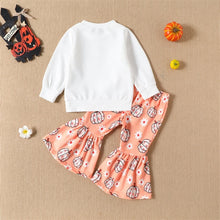 Load image into Gallery viewer, Toddler Baby Girl 2Pcs Halloween Clothes Pumpkin Print Long Sleeve Top Flower &amp; Pumpkin Flare Pant
