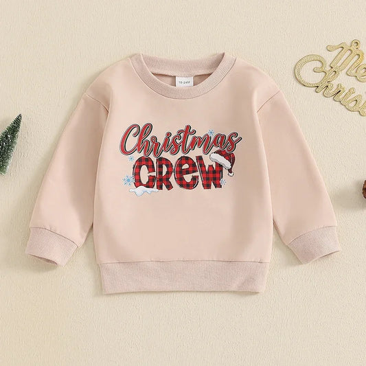 Baby Toddler Kids Boys Girls Christmas Crew Letter Print Long Sleeve Round Neck Pullover Top