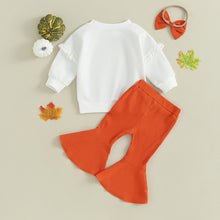 Load image into Gallery viewer, Baby Toddler Girl 3Pcs Halloween Fall Clothes Set Little Pumpkin Letter Long Sleeve Top Bell-Bottoms Pants Outfit
