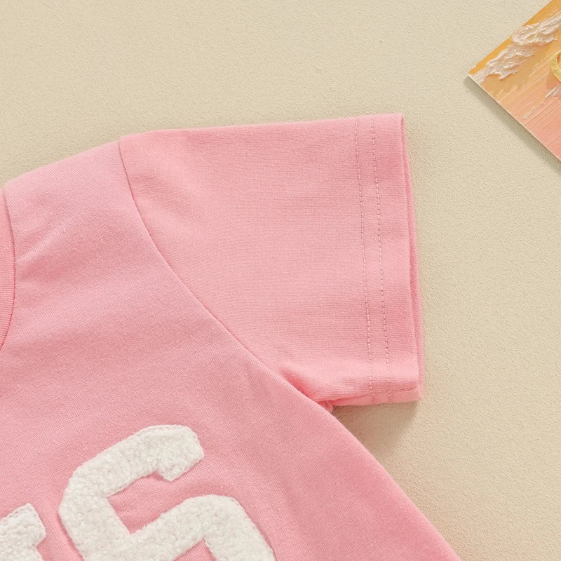 Baby Toddler Girl 2Pcs SIS Spring Summer Clothes Short Sleeve Letter Embroidery Top Drawstring Shorts Outfit Set Siblings Sister