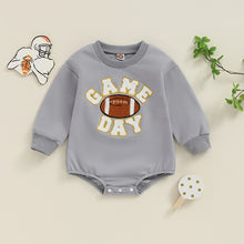 Load image into Gallery viewer, Baby Boys Girls Game Day Fall Bodysuit Letter Football Embroidery Long Sleeve Round Neck Jumpsuit Romper
