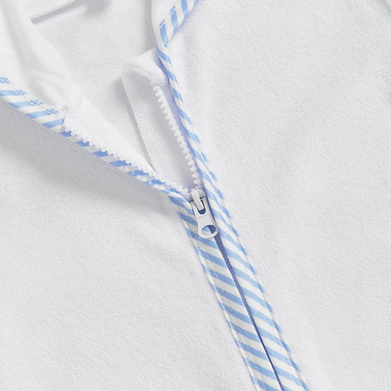 Toddler Kids Boys Girls Cover up Swimwear Striped Patchwork Short Sleeve Zipper Hoodie Beach Shirt Towel