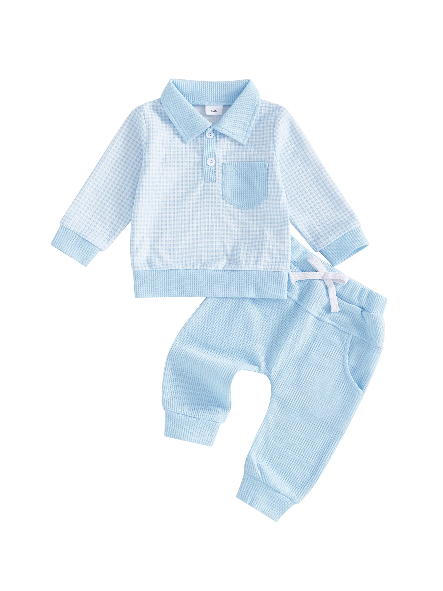 Baby Toddler Boys 2Pcs Outfit Long Sleeve Plaid Collared Top + Jogger Pants Set