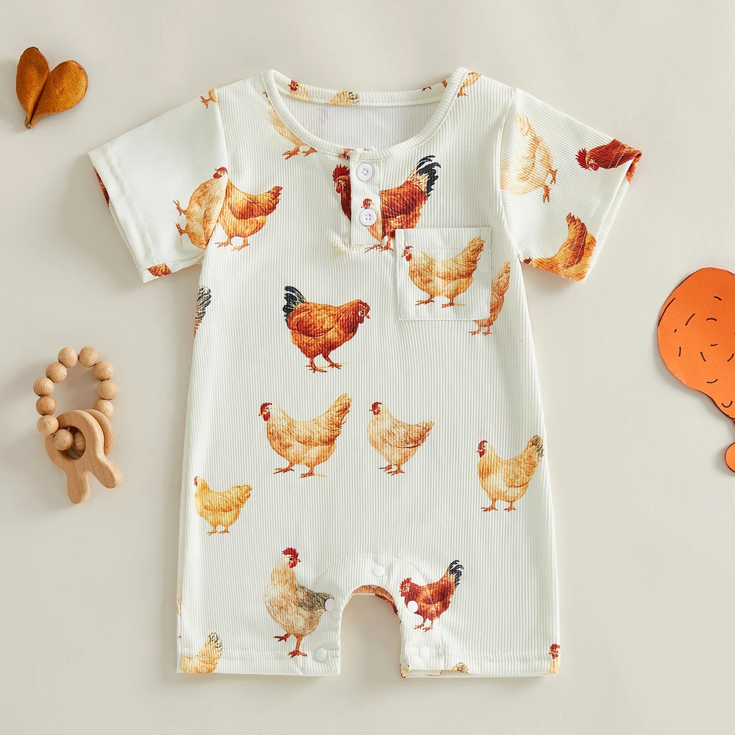 Baby Boys Jumpsuit Short Sleeve Crew Neck Chicken Print Summer Romper Clothes for Casual Daily