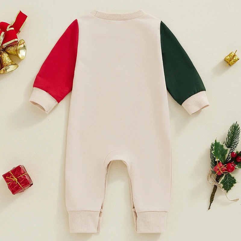 Baby Girls Boys Christmas Is My Favorite Jumpsuit Long Sleeve Crew Neck Letters Print Contrast Color Christmas Romper